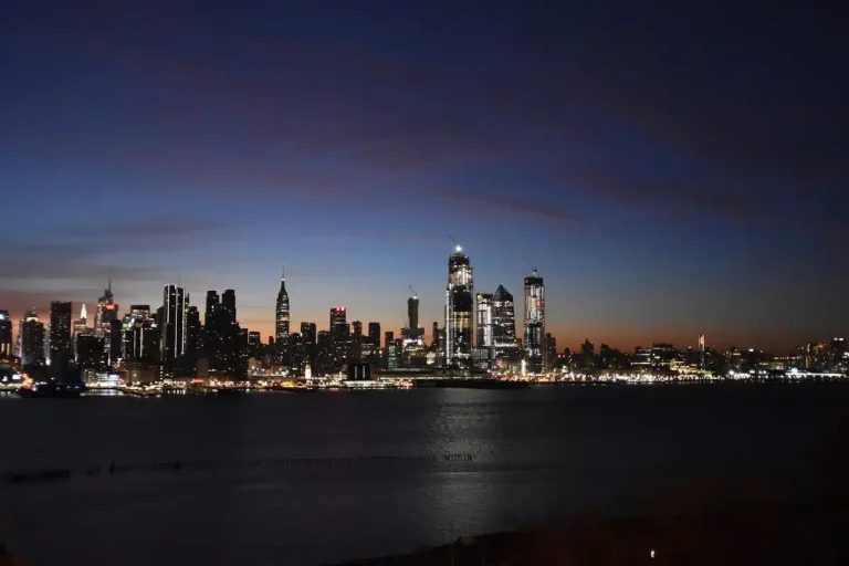 Nighttime shot of Downtown Jersey City in New Jersey