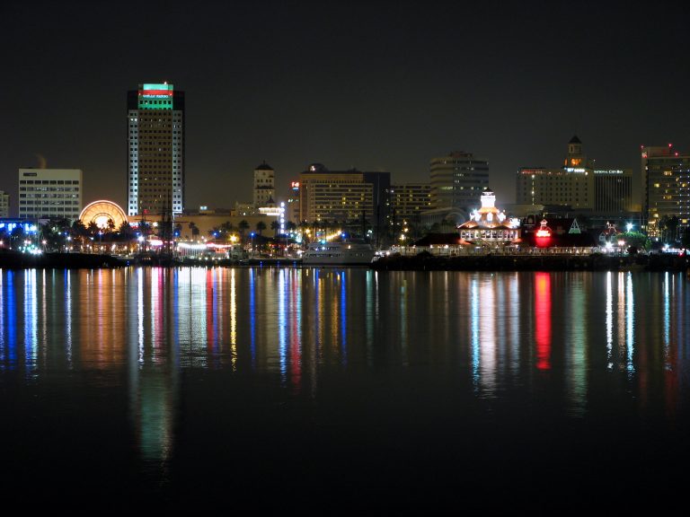 Downtown Long Beach, California at night